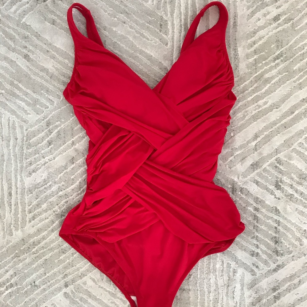 Red Wrapped One-Piece Swimsuit